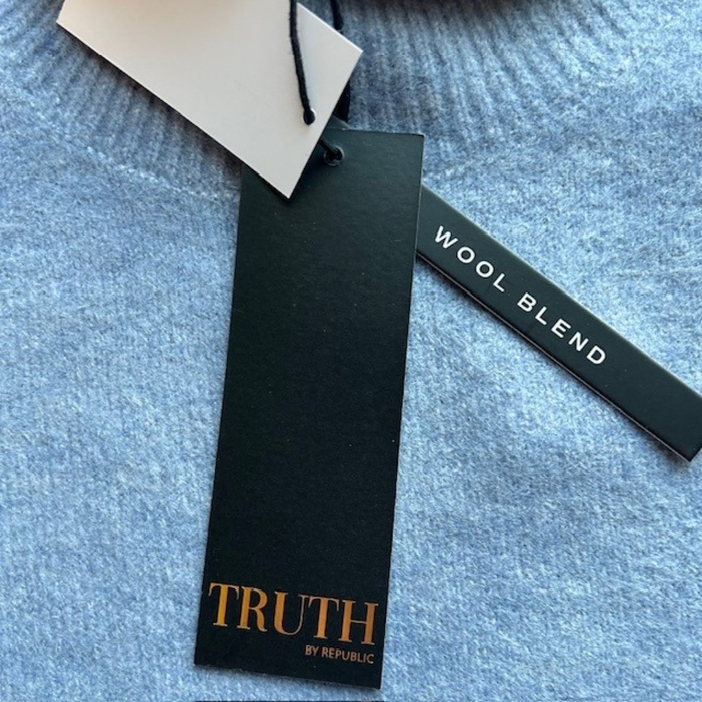 Truth by Republic Blue Wool Blend Mock Neck Sweater Womens New - Picture 7 of 11